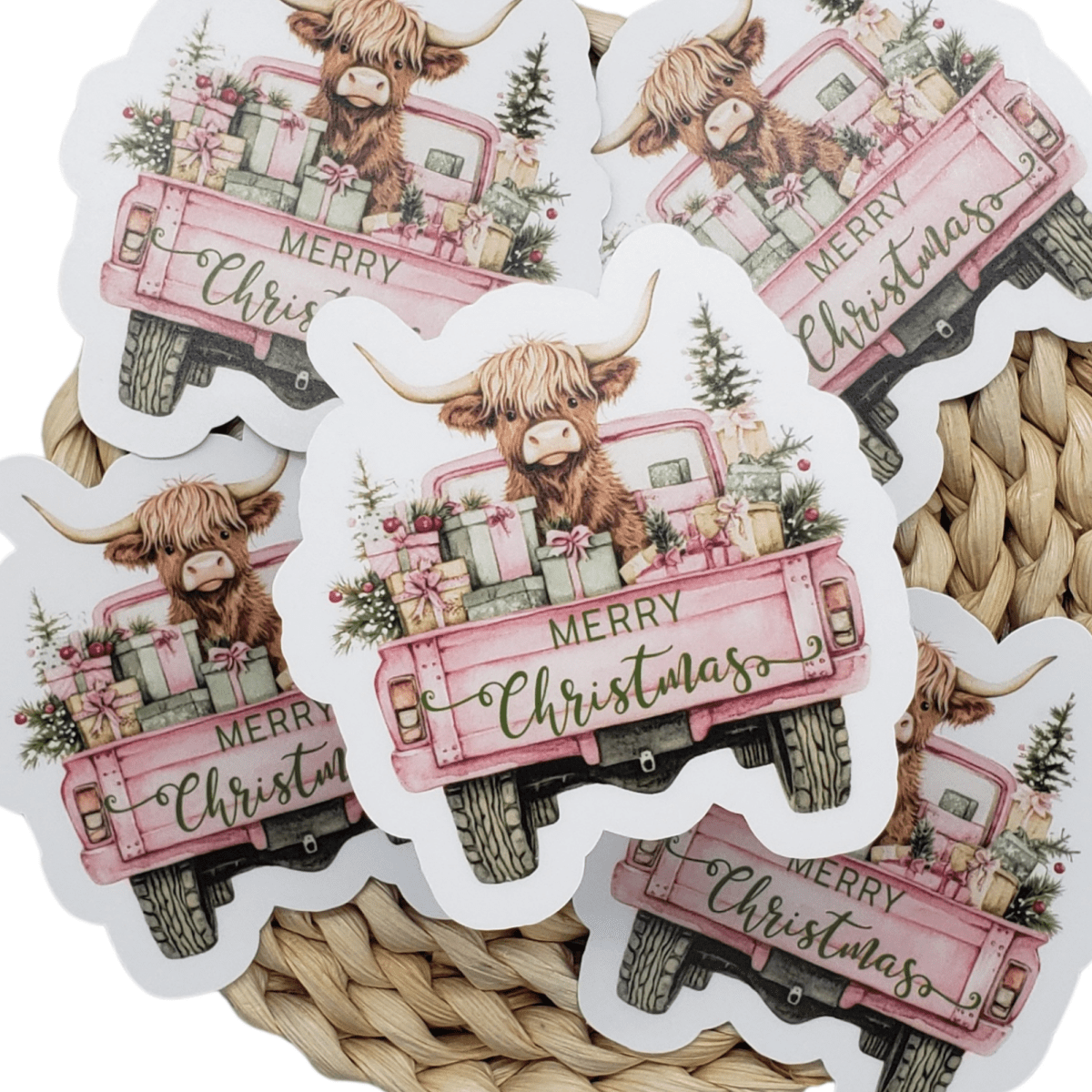Christmas Highland Cow Sticker - The Harley Co.