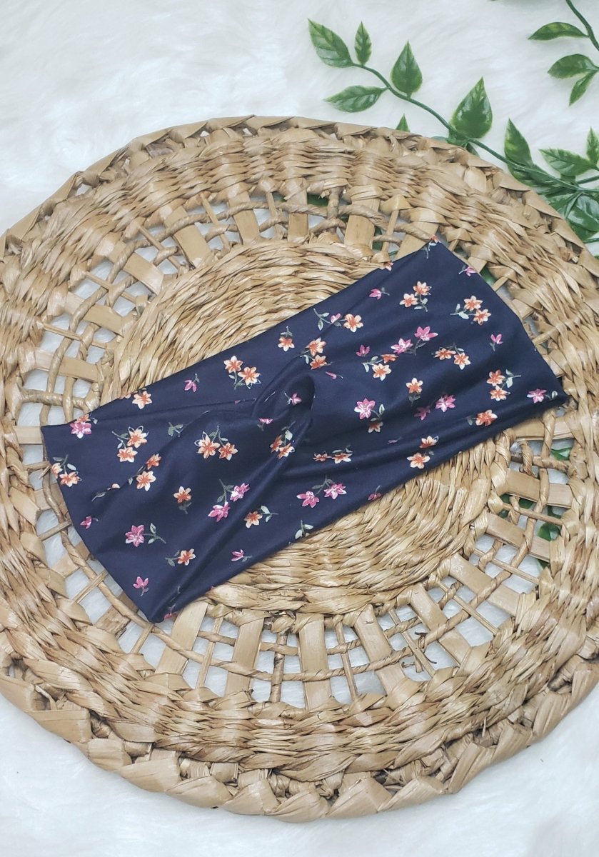Navy Blue Dainty Floral Headband - The Harley Co.