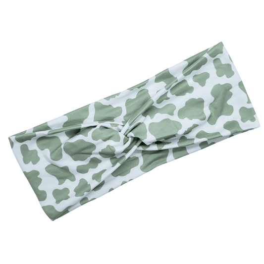Sage Cow Print Headband - The Harley Co.