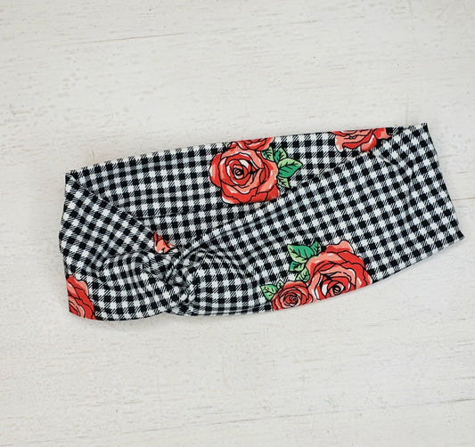 Checkered Rose Headband