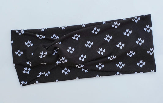 Black With Little White Hearts Headband