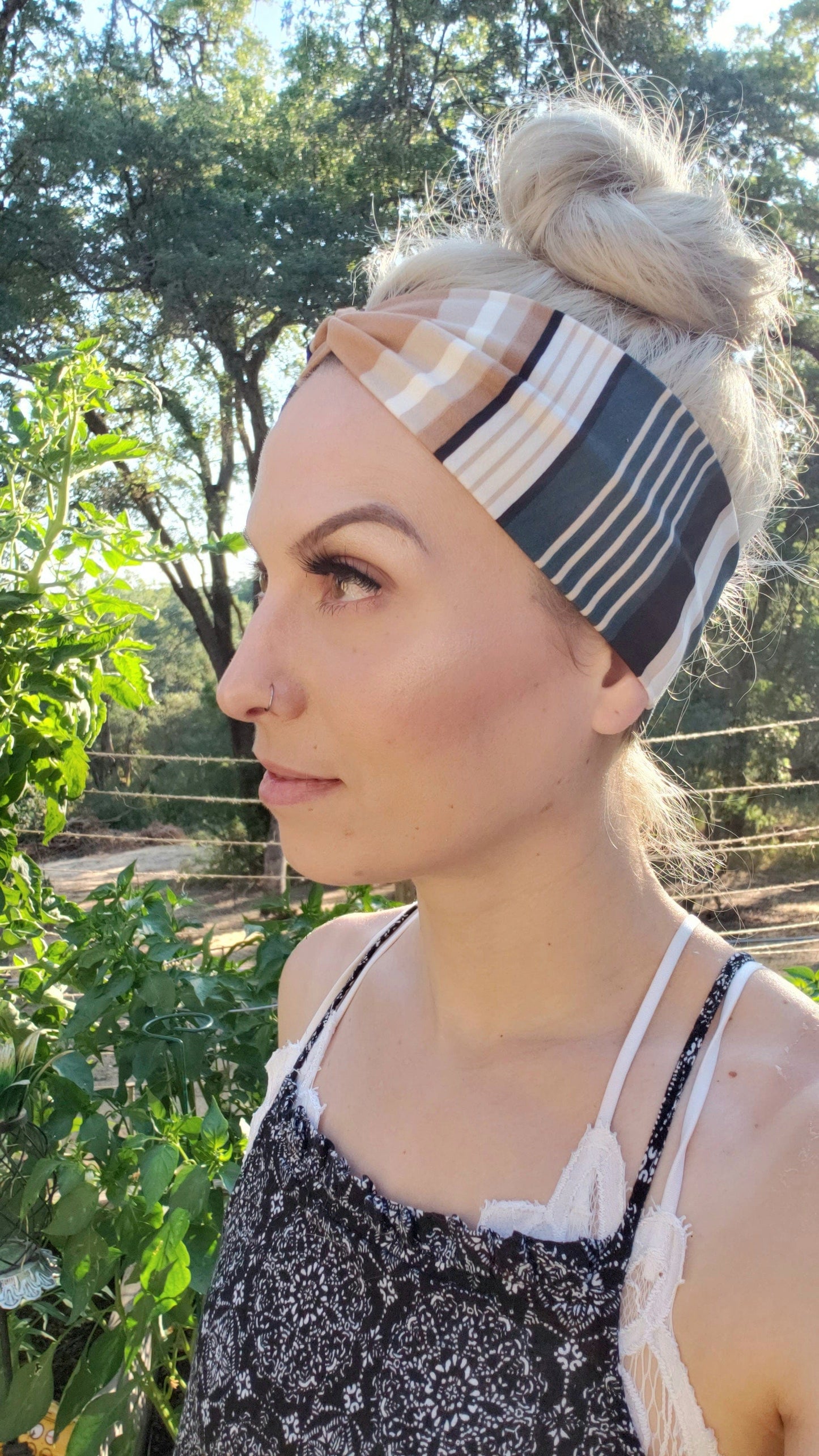 Olive & Sand Stripped Headband